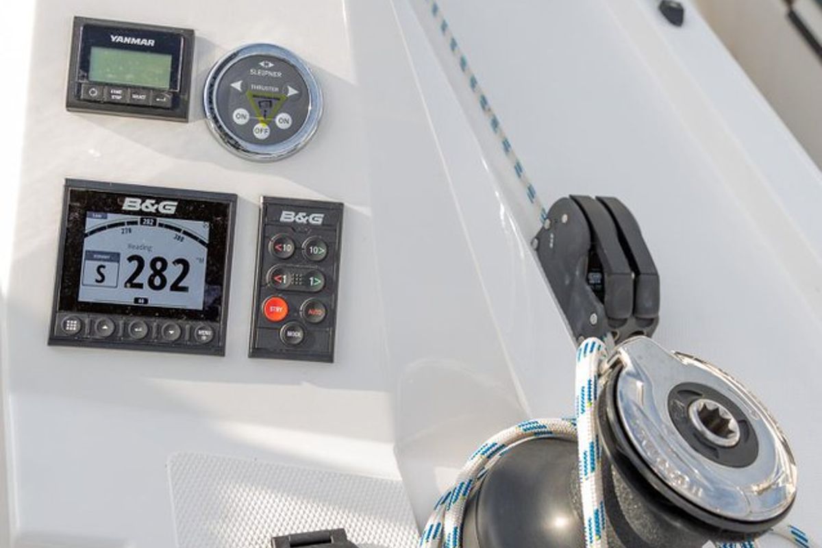 Cockpit of Tatyana, a Bavaria C42 sailboat at Pirovac, Croatia
