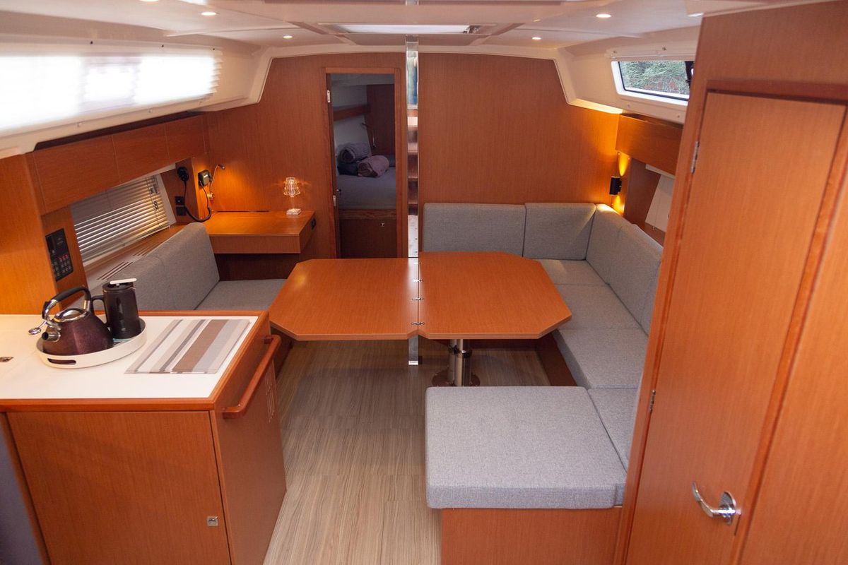Salon of Tatyana, a Bavaria C42 sailboat at Pirovac, Croatia