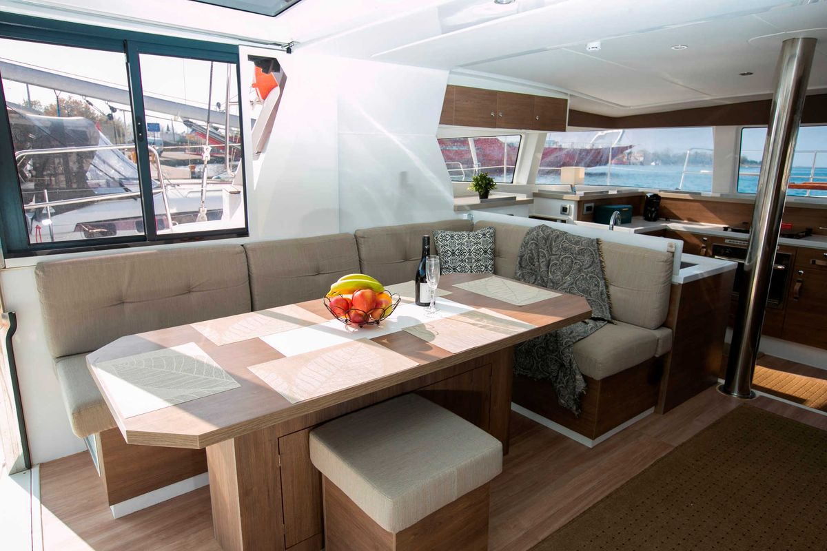 Salon of Kos 42.6, a Bali 4.2 catamaran at Preveza, Greece