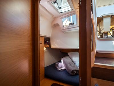 Cabin on Monia, a Dufour 360 Grand Large sailboat at Olbia, Italy
