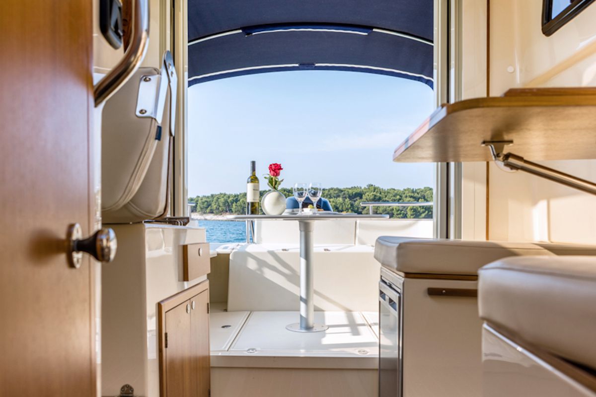 Salon of H3, a Leidi 660 motorboat at Grad Pula, Croatia