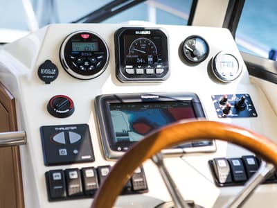 Cockpit of H3, a Leidi 660 motorboat at Grad Pula, Croatia