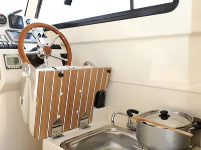Galley of H3, a Leidi 660 motorboat at Grad Pula, Croatia