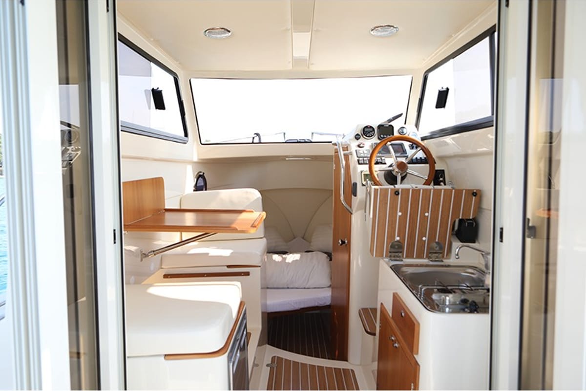 Salon of H3, a Leidi 660 motorboat at Grad Pula, Croatia