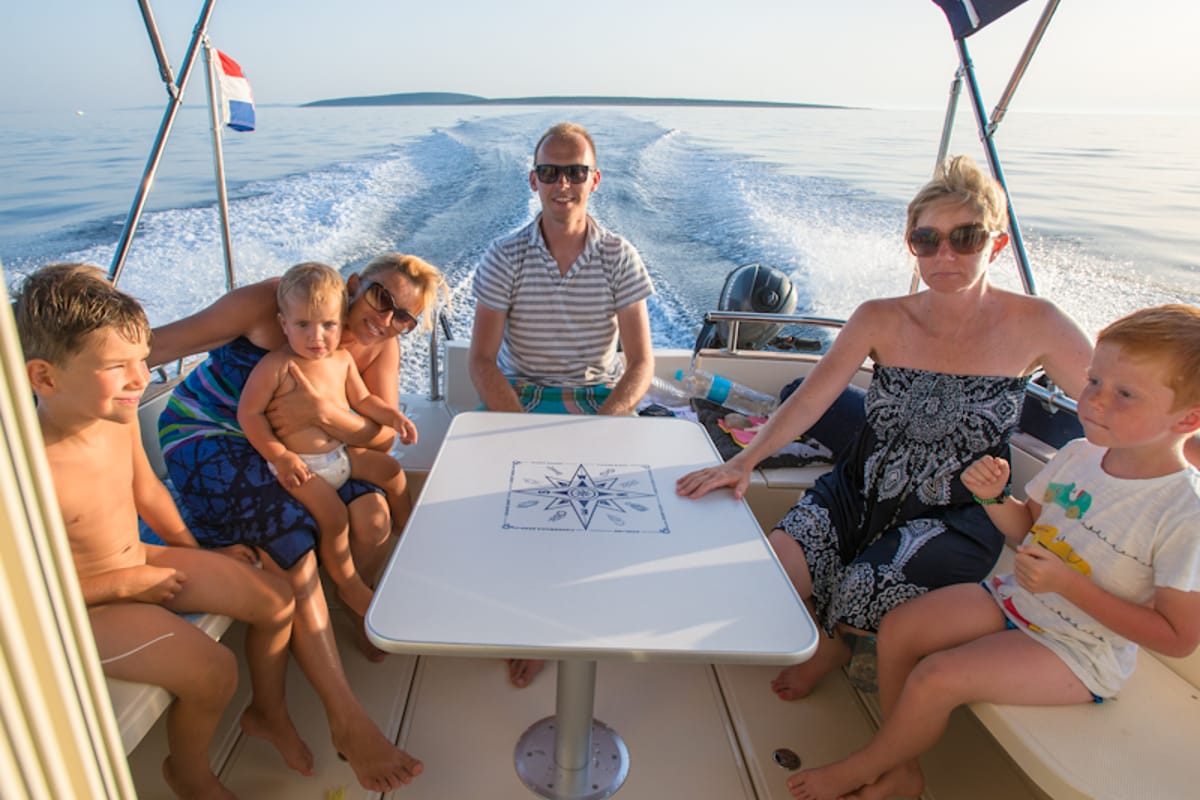 Deck of H3, a Leidi 660 motorboat at Grad Pula, Croatia