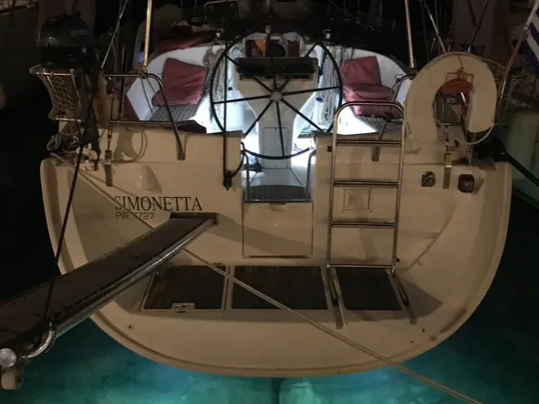 Exterior view of Simonetta, a Beneteau Oceanis 411 sailboat at Municipal Unit of Nea Peramos, Greece