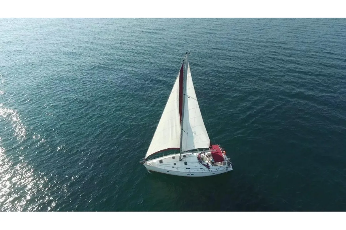 Exterior view of Simonetta, a Beneteau Oceanis 411 sailboat at Municipal Unit of Nea Peramos, Greece