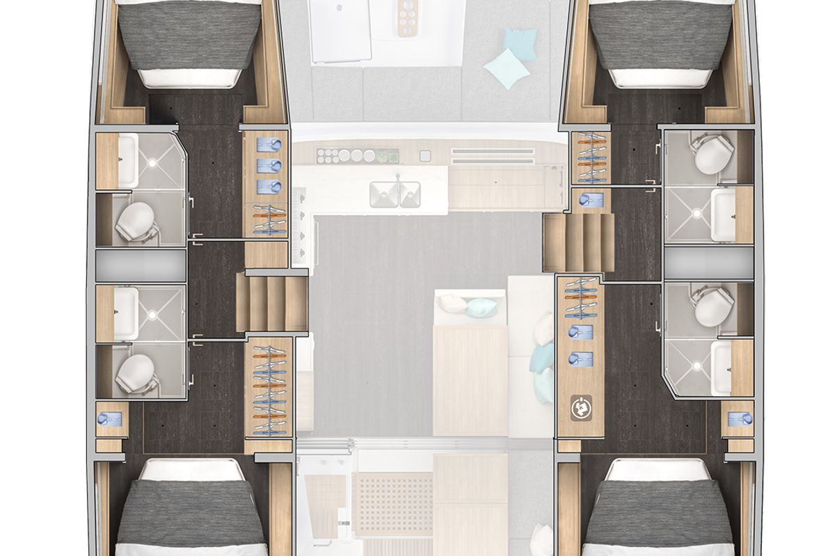Floor plan of Brand New 1, a Lagoon 43 catamaran at Općina Sukošan, Croatia