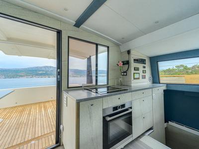 Galley of Turquoise, a Luna 47 Power catamaran at Funchal, Portugal