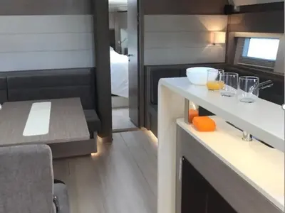Salon of Ananija II, a Hanse Yachts Hanse 588 sailboat at Marmaris, Turkey