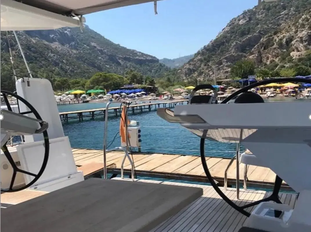 Cockpit of Ananija II, a Hanse Yachts Hanse 588 sailboat at Marmaris, Turkey