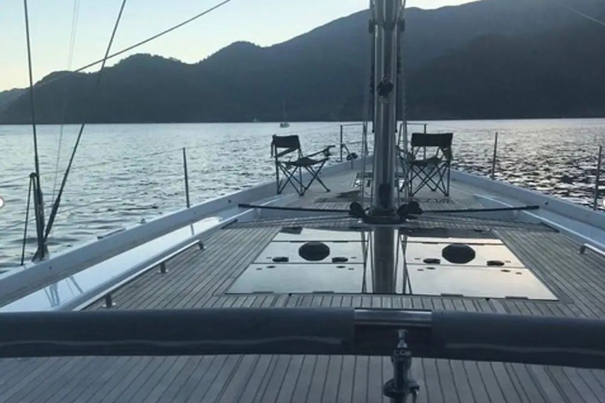 Deck of Ananija II, a Hanse Yachts Hanse 588 sailboat at Marmaris, Turkey