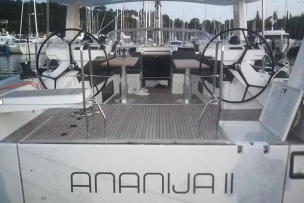 Cockpit of Ananija II, a Hanse Yachts Hanse 588 sailboat at Marmaris, Turkey