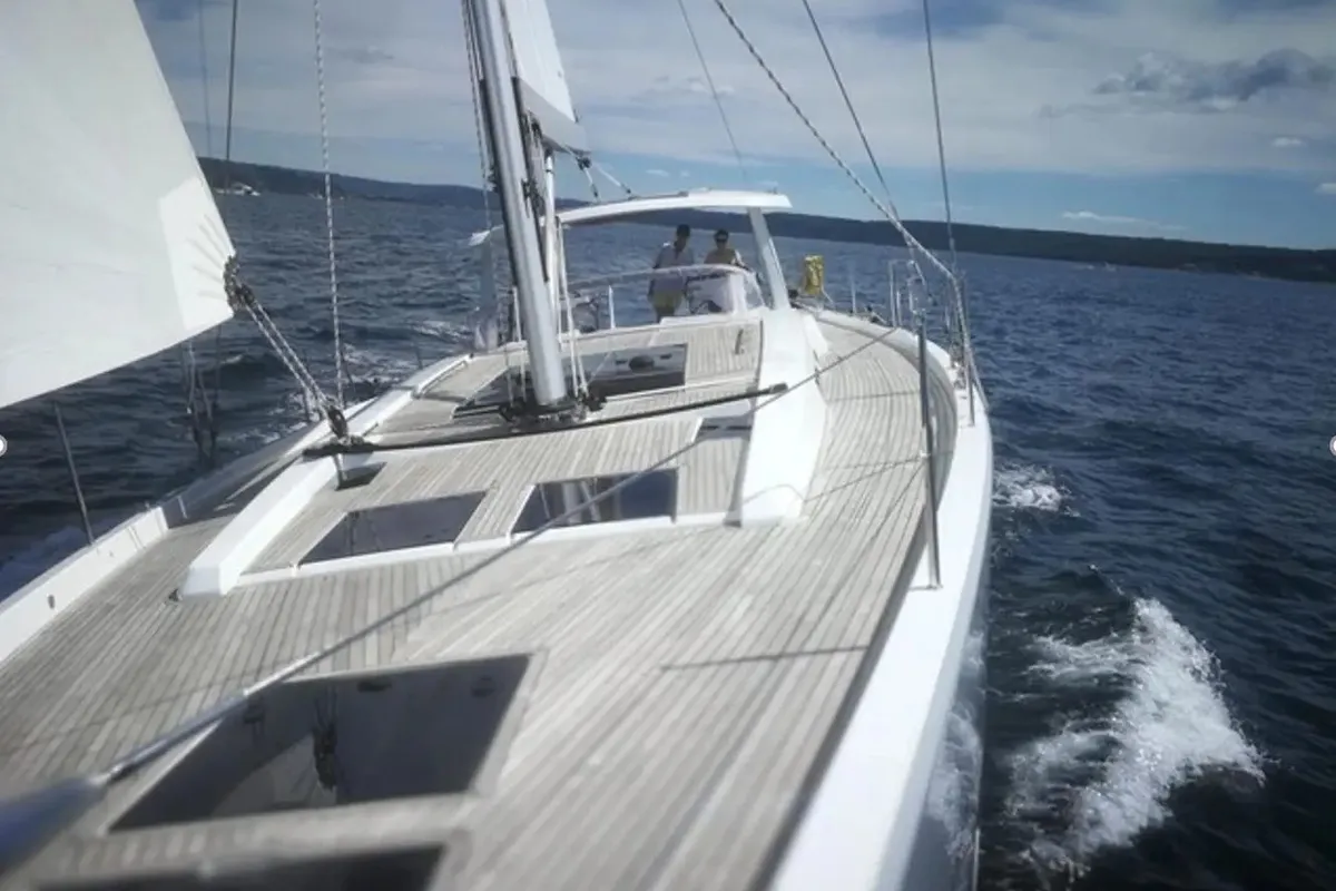 Exterior view of Ananija II, a Hanse Yachts Hanse 588 sailboat at Marmaris, Turkey
