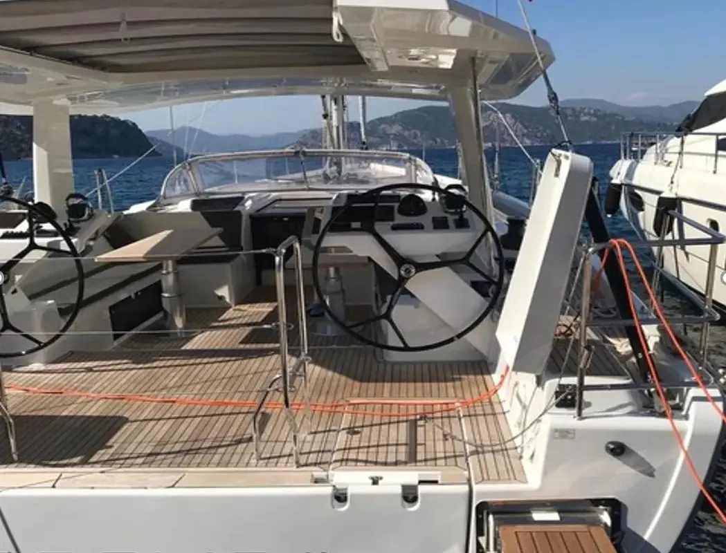 Cockpit of Ananija II, a Hanse Yachts Hanse 588 sailboat at Marmaris, Turkey