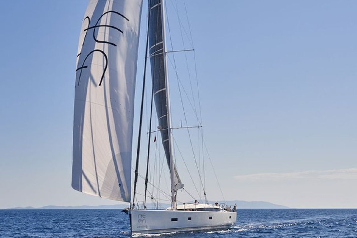 Exterior view of Aenea, a CNB 76 sailboat at Grad Kaštela, Croatia