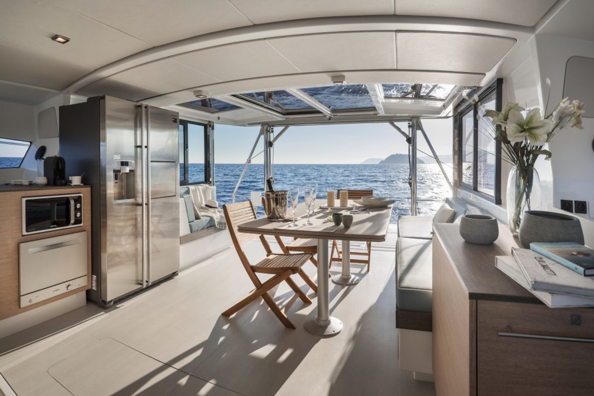 Salon of Linda, a Bali 4.3 catamaran at Plan-d'Aups-Sainte-Baume, France