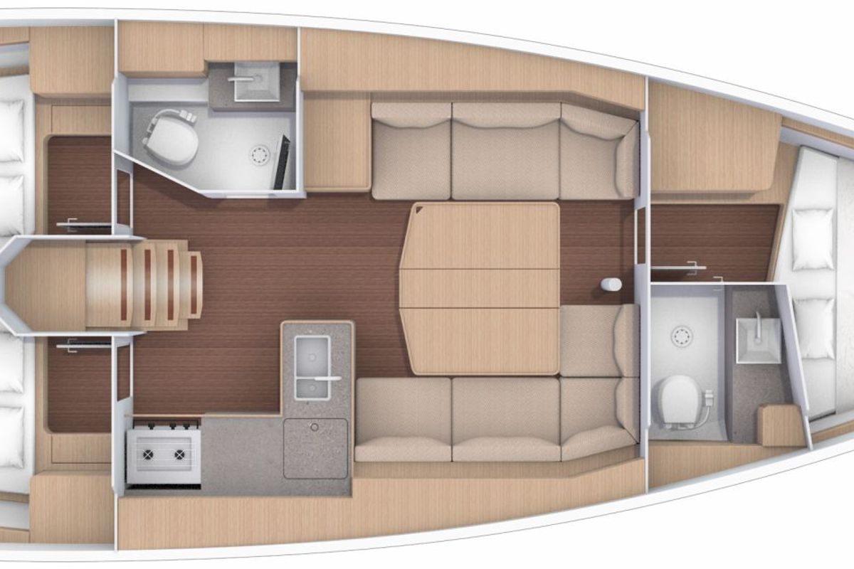 Floor plan of Juleroga3, a Dufour 390 sailboat at Marseille, France