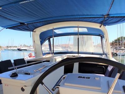 Cockpit of Namaka, a Beneteau Oceanis 46.1 sailboat at Tonnarella, Italy