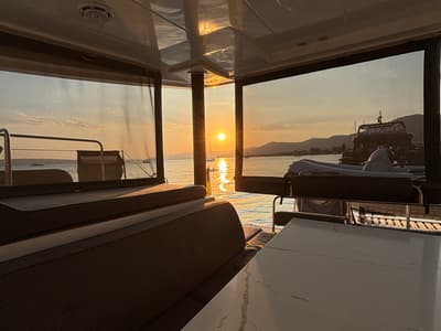 Salon of Serenity I, a Lagoon 52F catamaran at Grad Kaštela, Croatia
