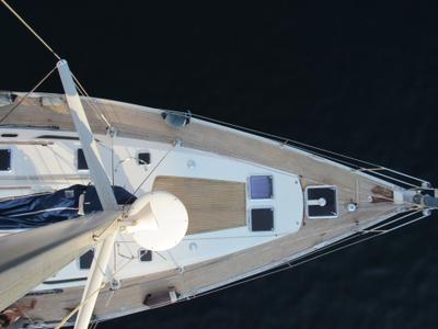 Deck of Ronik, a Jeanneau Sun Odyssey 52.2 sailboat at Lipari, Italy