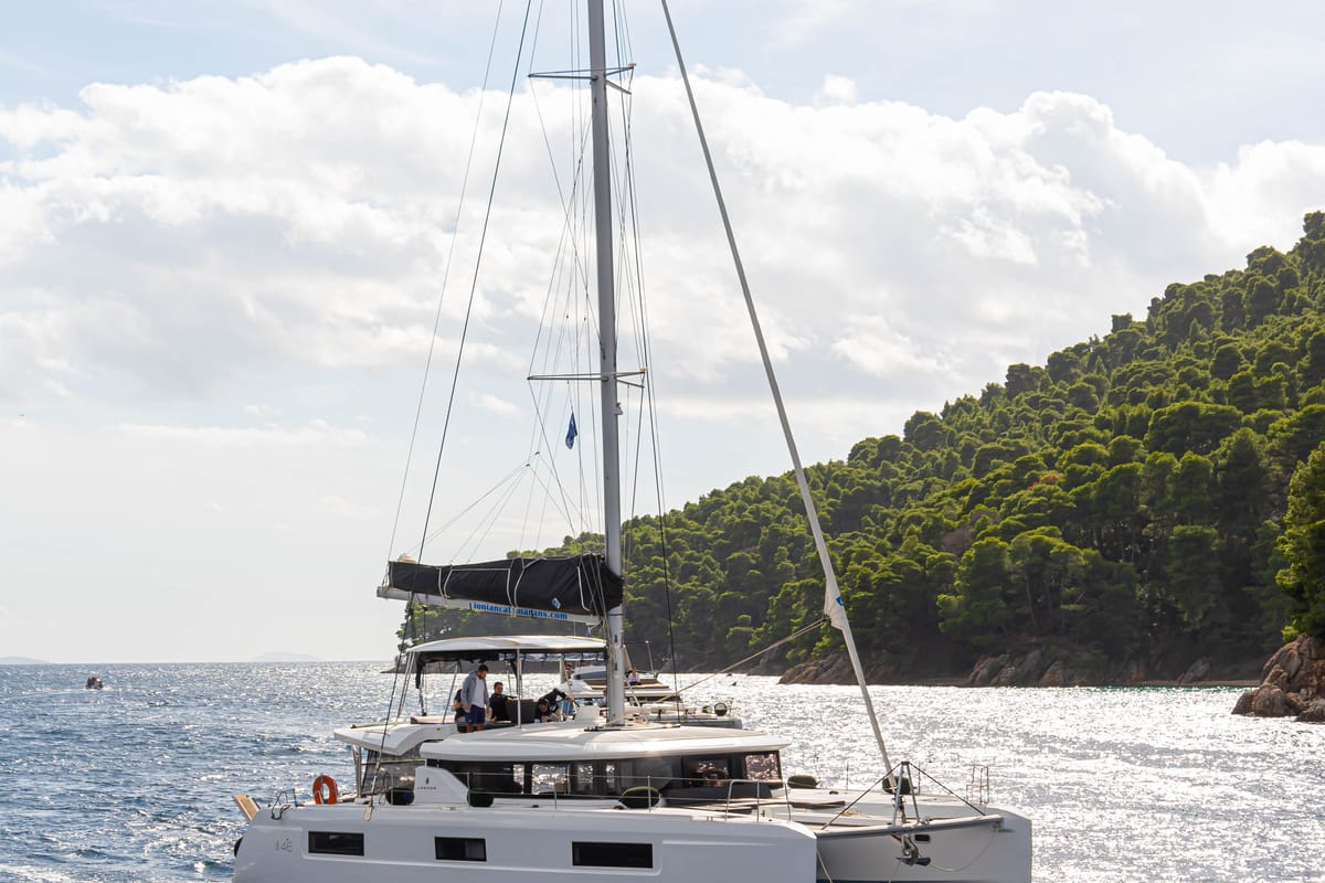 Exterior view of Spiritus, a Lagoon 46 catamaran at Municipal Unit of Lefkada, Greece