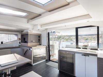 Salon of Jasmine, a Fountaine Pajot Elba 45 catamaran at Athens, Greece