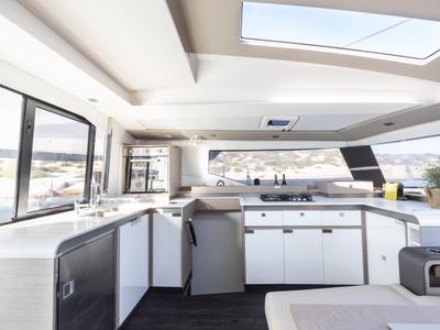 Galley of Jasmine, a Fountaine Pajot Elba 45 catamaran at Athens, Greece