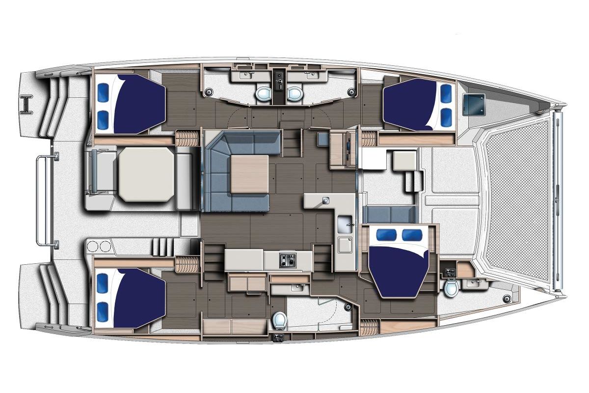 Floor plan of Moorings 5000-5/4 Club, a Leopard 50 catamaran at Road Town, British Virgin Islands