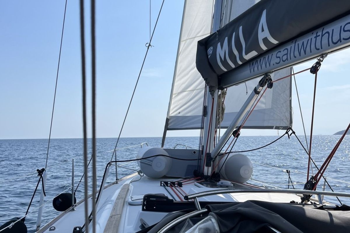 Deck of Mila, a Jeanneau Sun Odyssey 42i sailboat at Volos Municipality, Greece