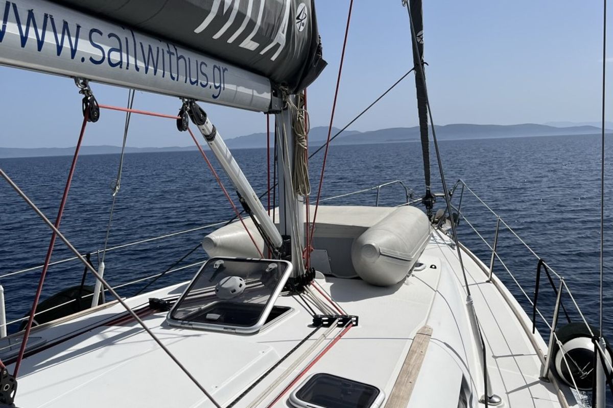 Deck of Mila, a Jeanneau Sun Odyssey 42i sailboat at Volos Municipality, Greece