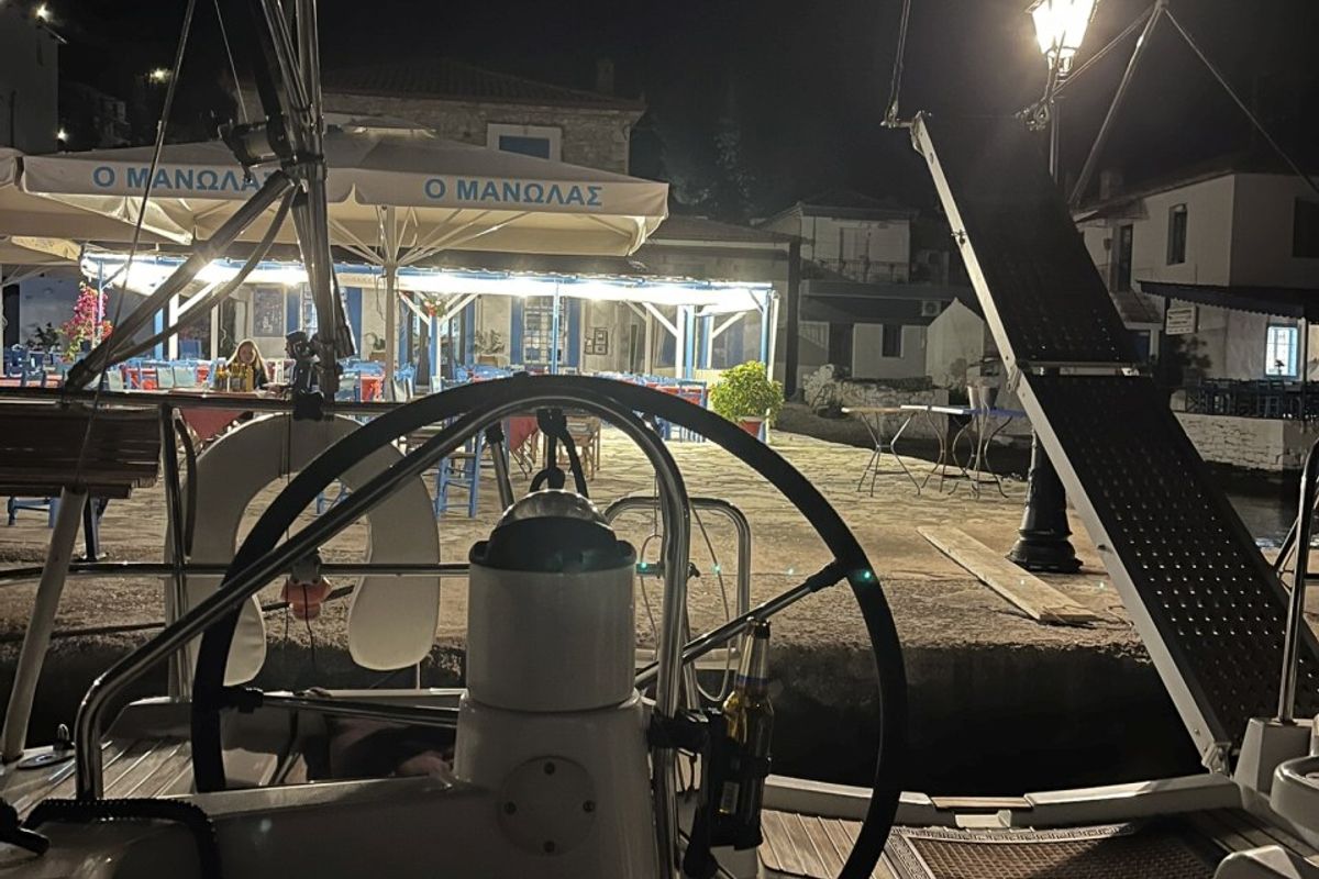 Cockpit of Mila, a Jeanneau Sun Odyssey 42i sailboat at Volos Municipality, Greece