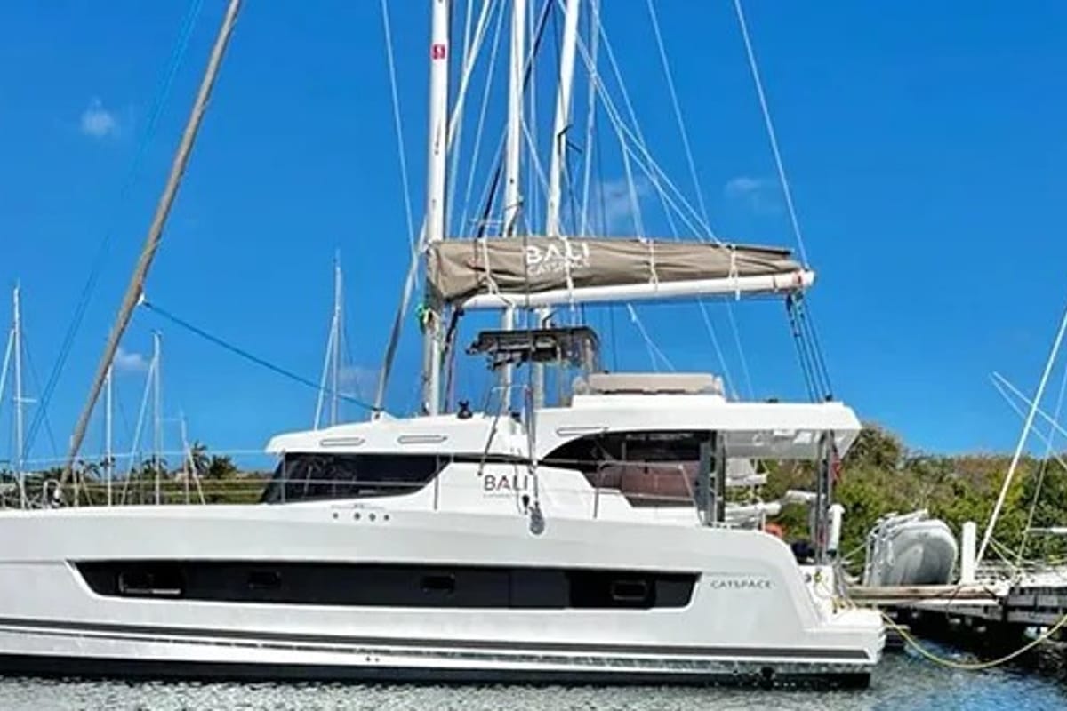 Exterior view of Yamas, a Bali Catspace OW catamaran at Parham Town, British Virgin Islands