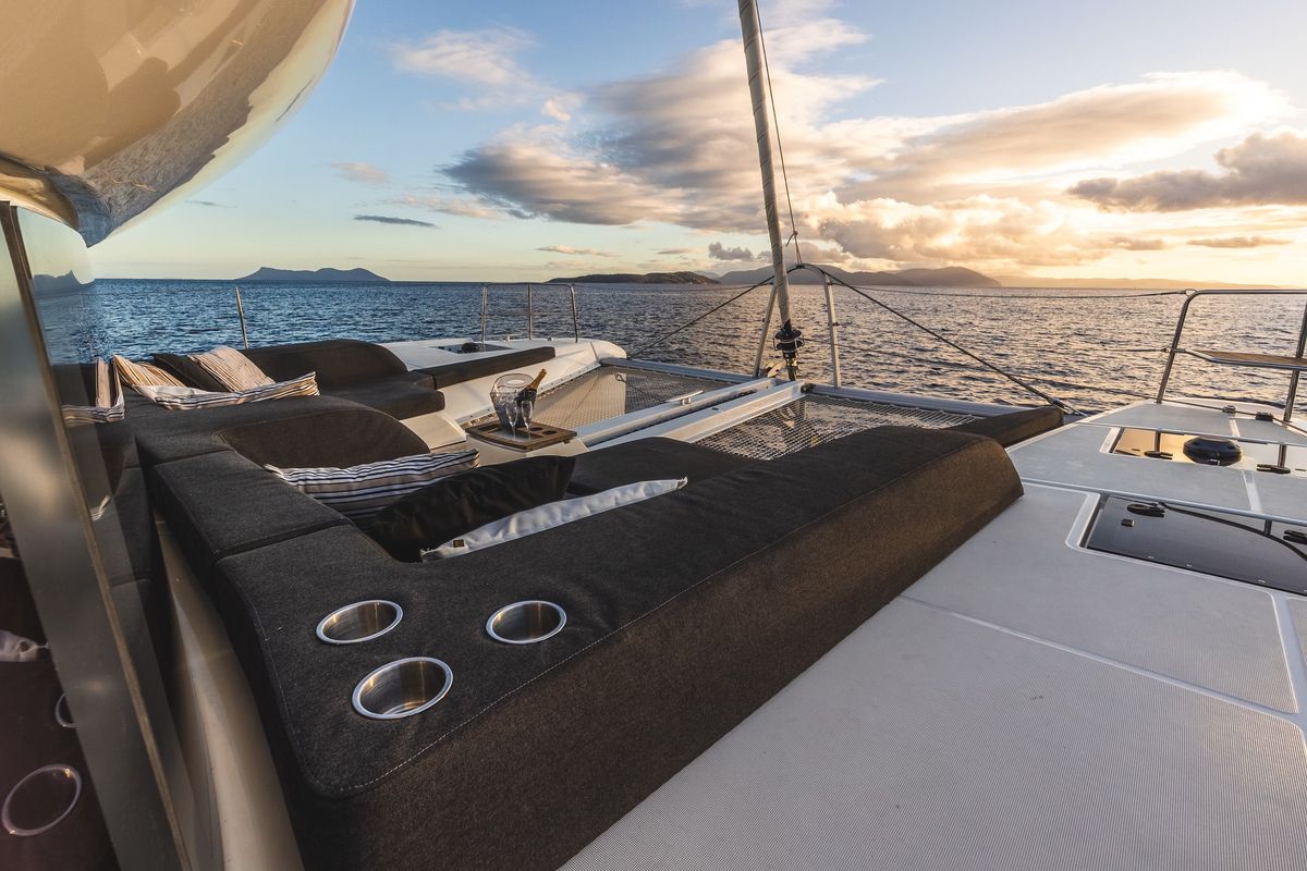 Deck of CELINA, a Lagoon 51 catamaran at Municipal Unit of Lefkada, Greece