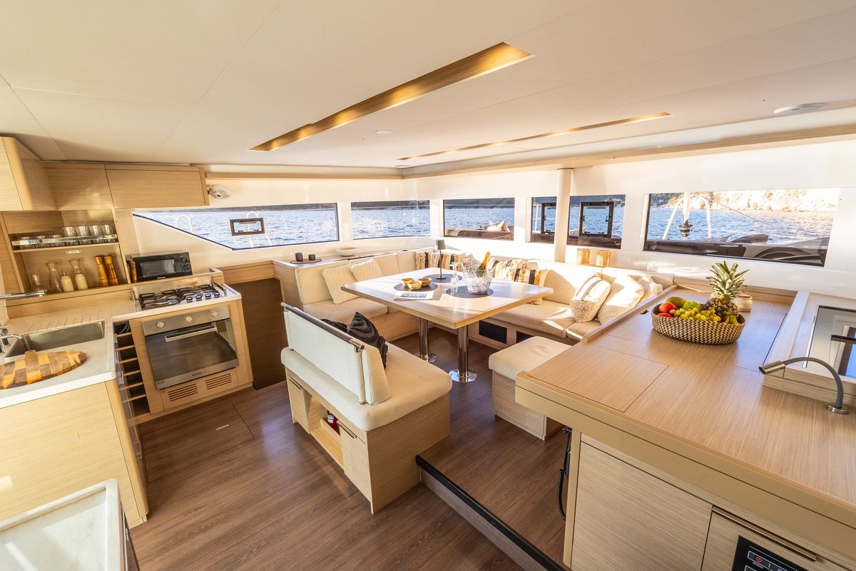 Salon of CELINA, a Lagoon 51 catamaran at Municipal Unit of Lefkada, Greece