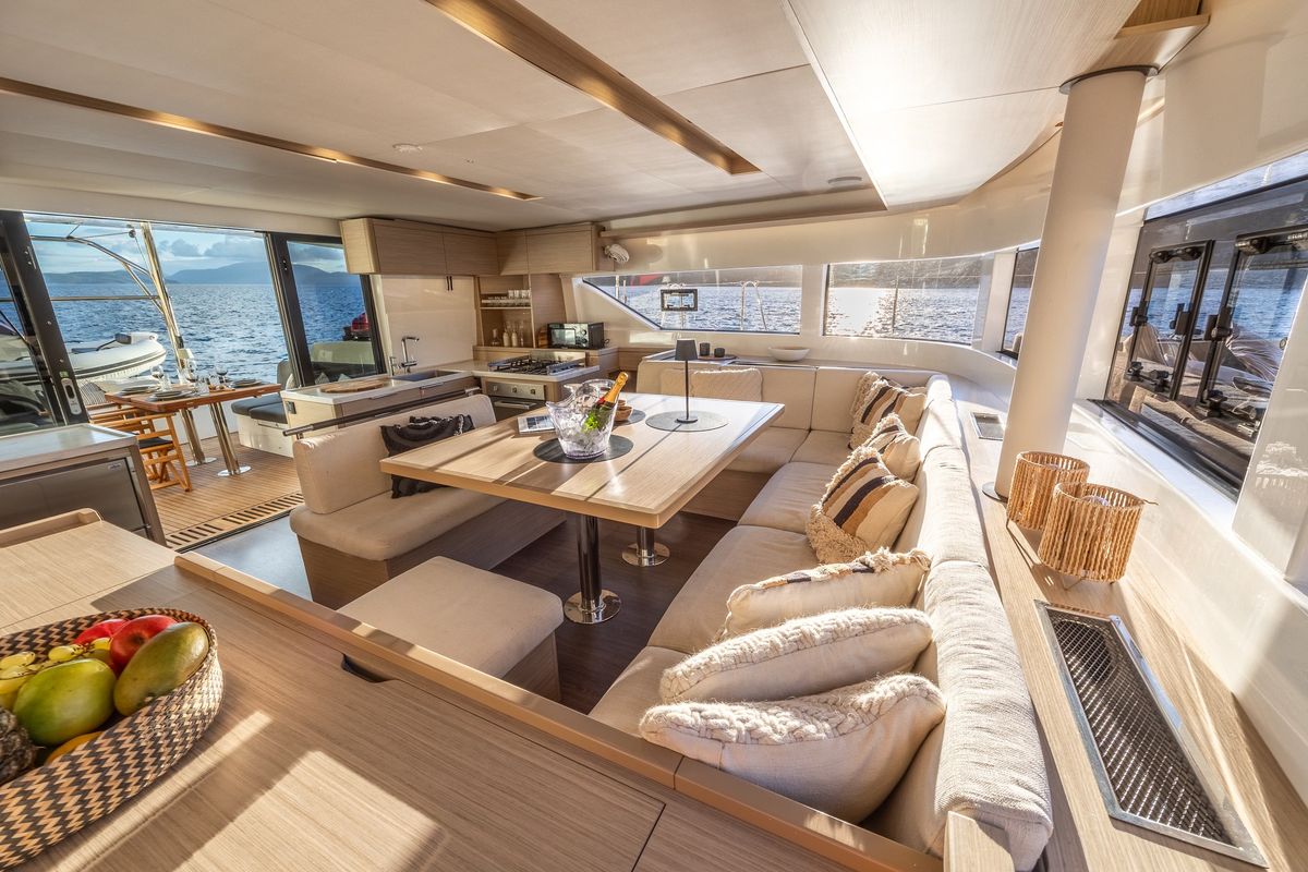 Salon of CELINA, a Lagoon 51 catamaran at Municipal Unit of Lefkada, Greece