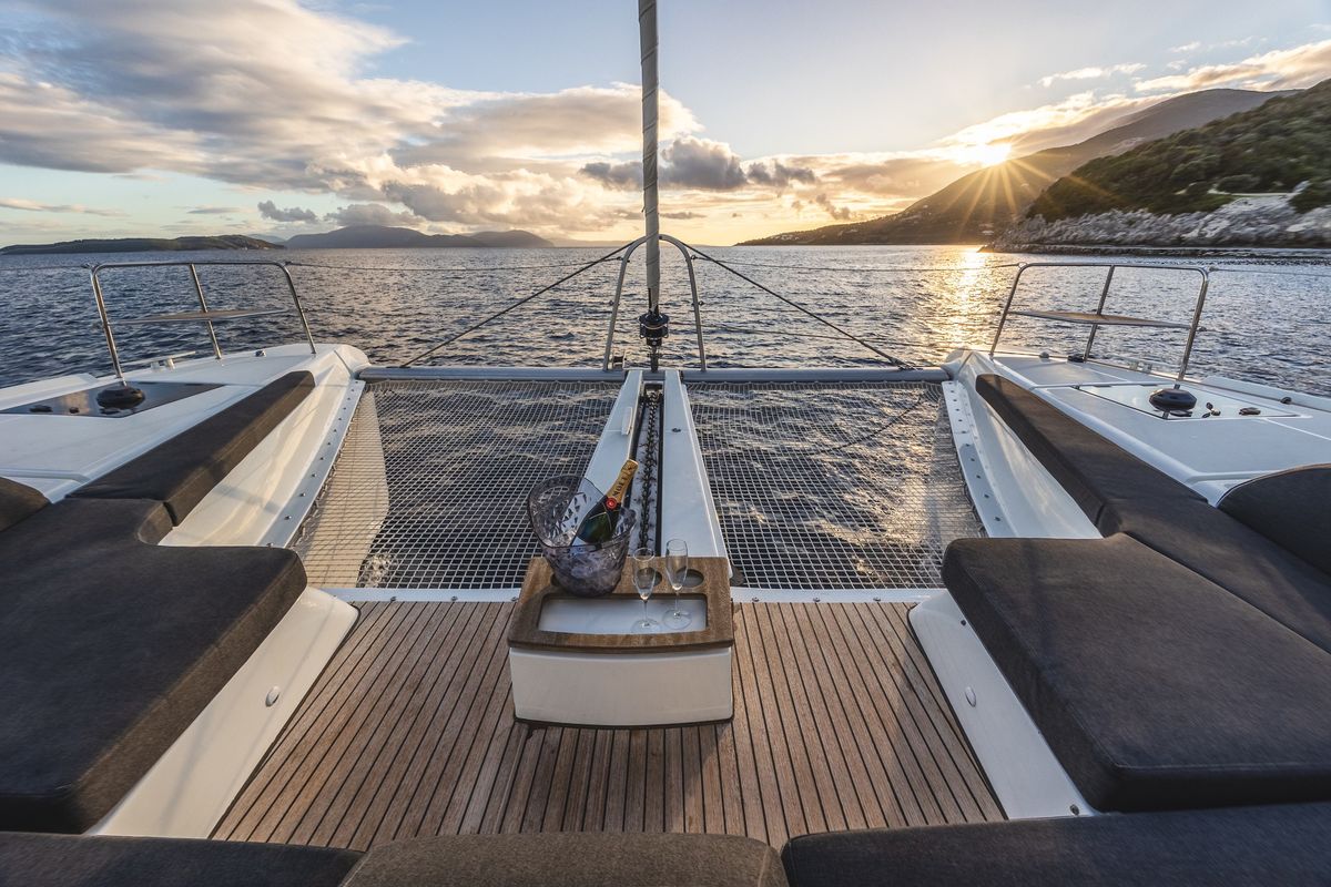 Deck of CELINA, a Lagoon 51 catamaran at Municipal Unit of Lefkada, Greece