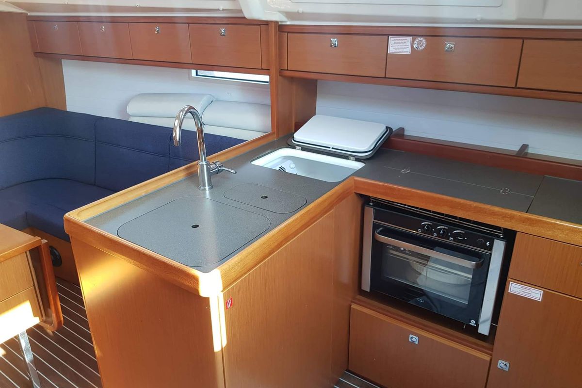 Galley of Nenemia, a Bavaria Cruiser 37 sailboat at Municipal Unit of Rhodes, Greece