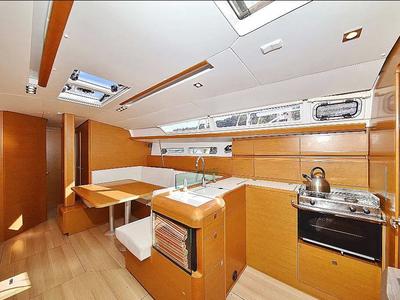 Galley of Canne Bleue, a Jeanneau Sun Odyssey 449 sailboat at Athens, Greece