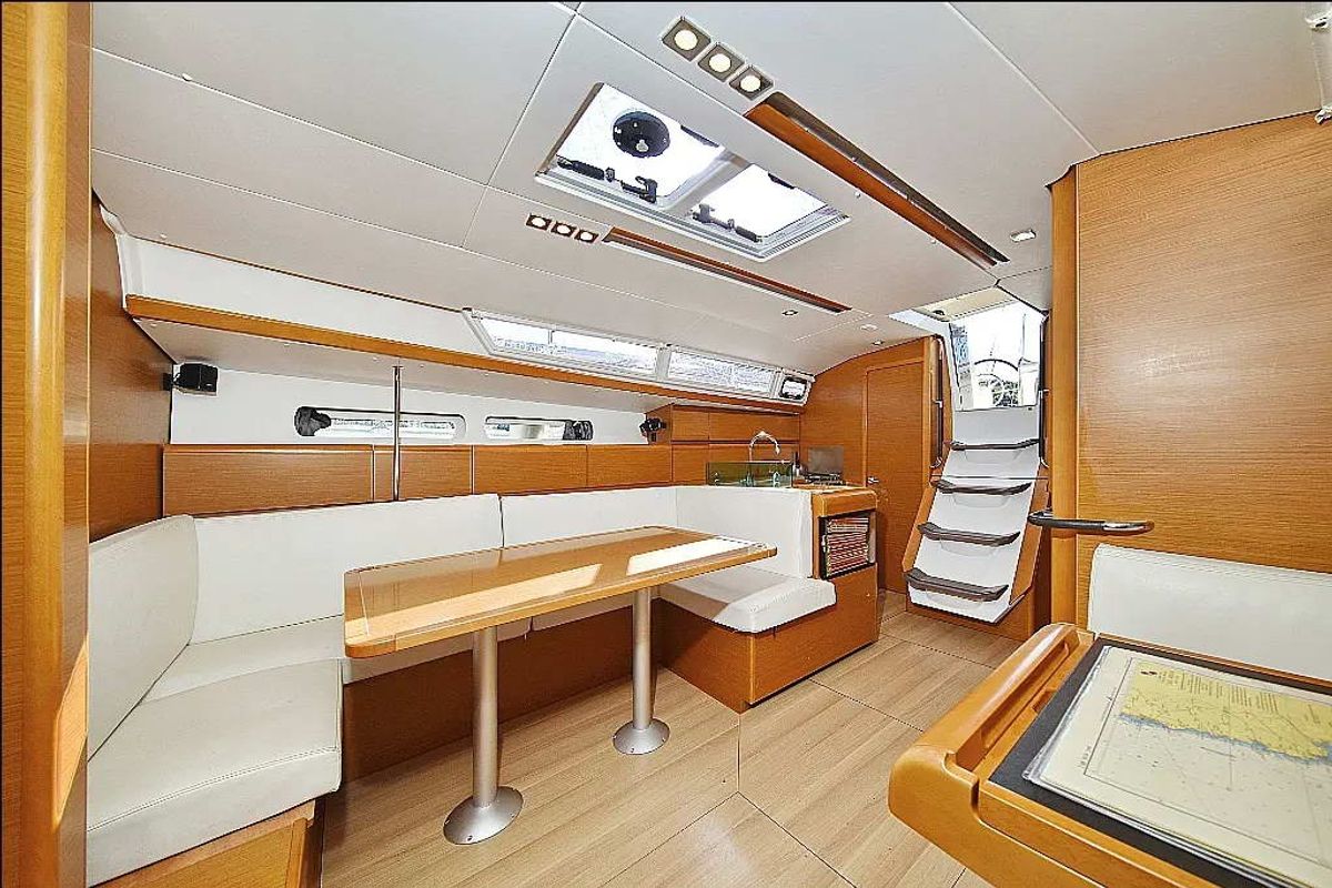 Salon of Canne Bleue, a Jeanneau Sun Odyssey 449 sailboat at Athens, Greece