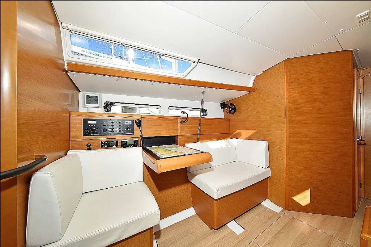 Salon of Canne Bleue, a Jeanneau Sun Odyssey 449 sailboat at Athens, Greece