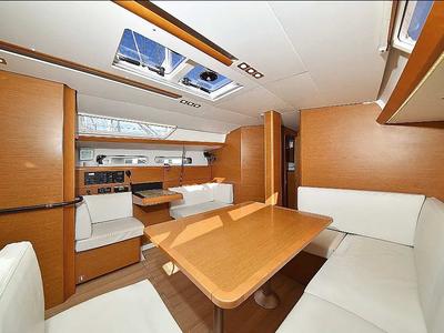 Salon of Canne Bleue, a Jeanneau Sun Odyssey 449 sailboat at Athens, Greece