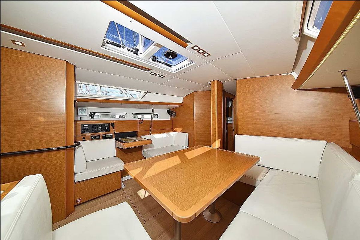Salon of Canne Bleue, a Jeanneau Sun Odyssey 449 sailboat at Athens, Greece