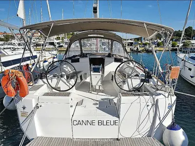 Cockpit of Canne Bleue, a Jeanneau Sun Odyssey 449 sailboat at Athens, Greece