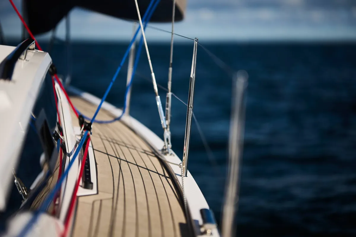 Deck of Angelmiles 1 , a Northman Maxus 35 sailboat at Valencia, Spain