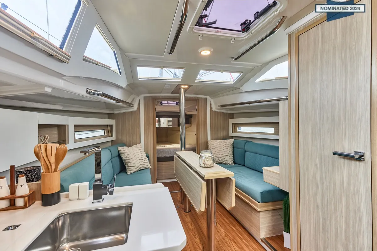 Salon of Angelmiles 1 , a Northman Maxus 35 sailboat at Valencia, Spain