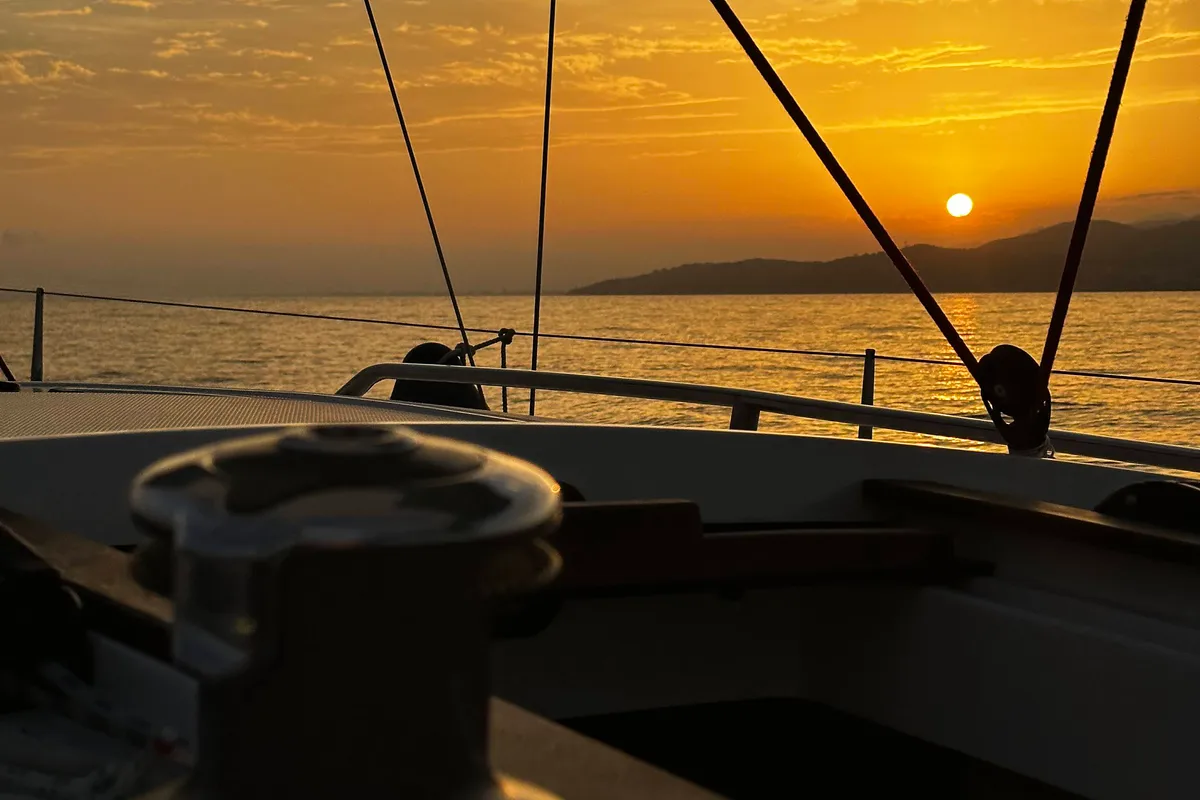 Deck of Angelmiles 1 , a Northman Maxus 35 sailboat at Valencia, Spain