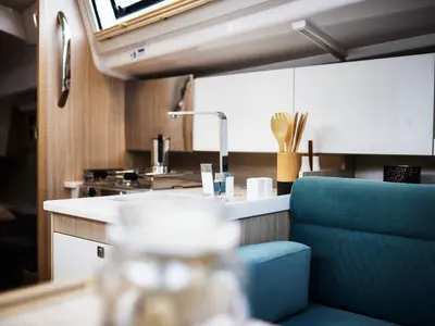 Galley of Angelmiles 1 , a Northman Maxus 35 sailboat at Valencia, Spain