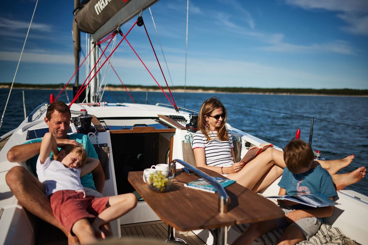 Deck of Angelmiles 1 , a Northman Maxus 35 sailboat at Valencia, Spain