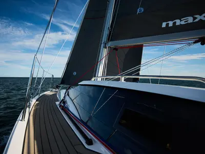 Deck of Angelmiles 1 , a Northman Maxus 35 sailboat at Valencia, Spain
